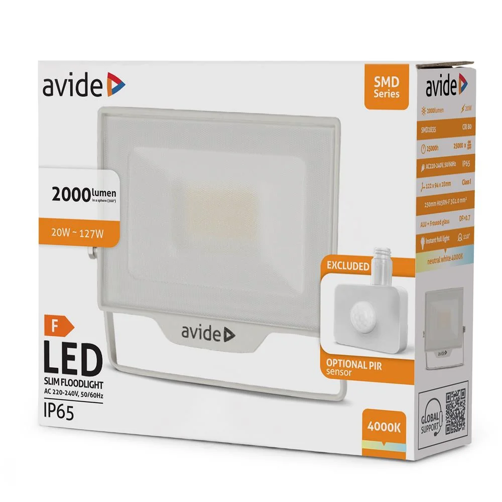 Φωτογραφία προϊόντος: Avide Προβολέας LED SMD 20W NW 4000K με Δυνατότητα Προσθήκης Αισθητήρα PIR Λευκό