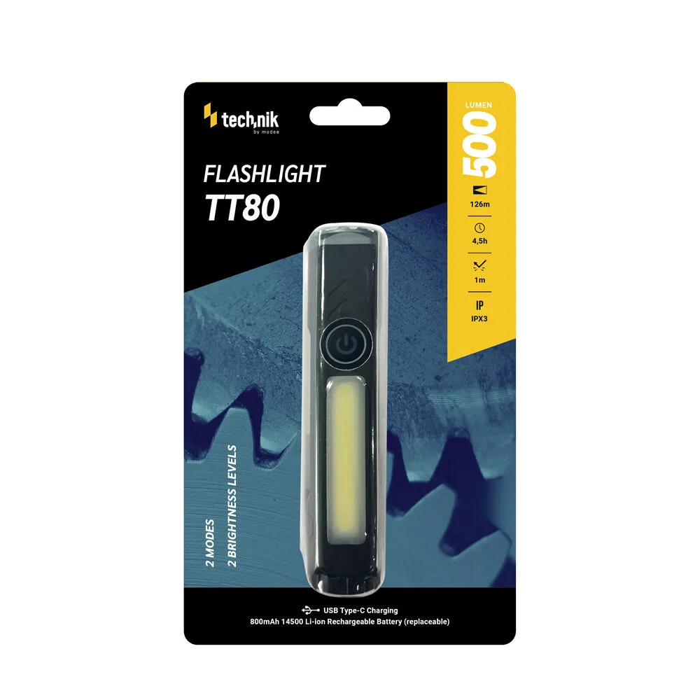 Φωτογραφία προϊόντος: Technik Φακός Χειρός TT80 COB LED 500+300lm Επαναφορτιζόμενος 800mAh