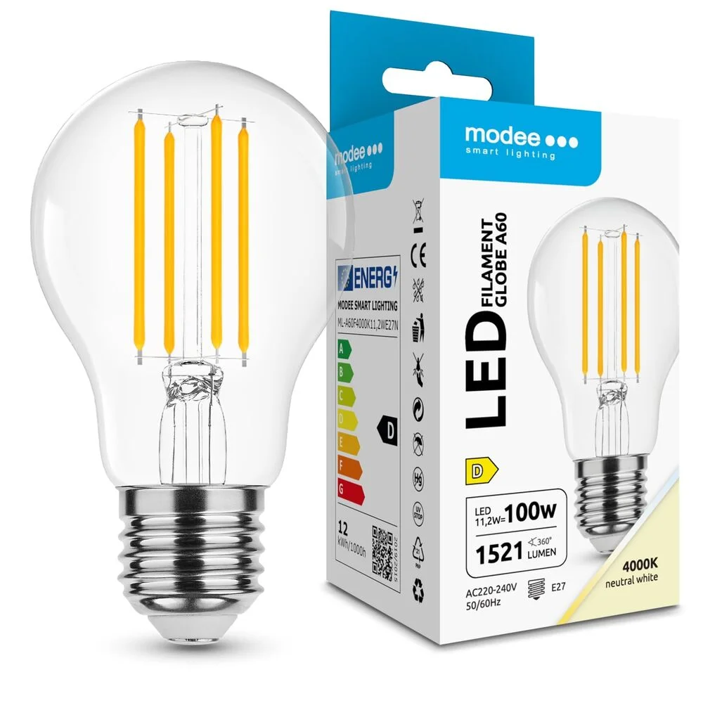 Φωτογραφία προϊόντος: Modee Lighting Modee Λάμπα LED Filament Globe A60 11.2W E27 360° 4000K 1521lm ERP
