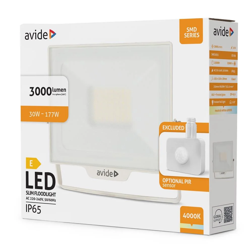 Φωτογραφία προϊόντος: Avide Προβολέας LED SMD 30W NW 4000K με Δυνατότητα Προσθήκης Αισθητήρα PIR Λευκό