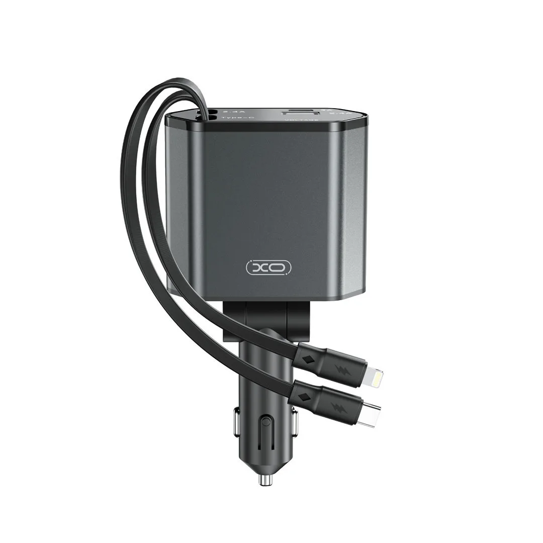 Φωτογραφία προϊόντος: XO CC62 Smart Μεταλλικός 4 σε 1 Retractable Φορτιστής Αυτοκινήτου