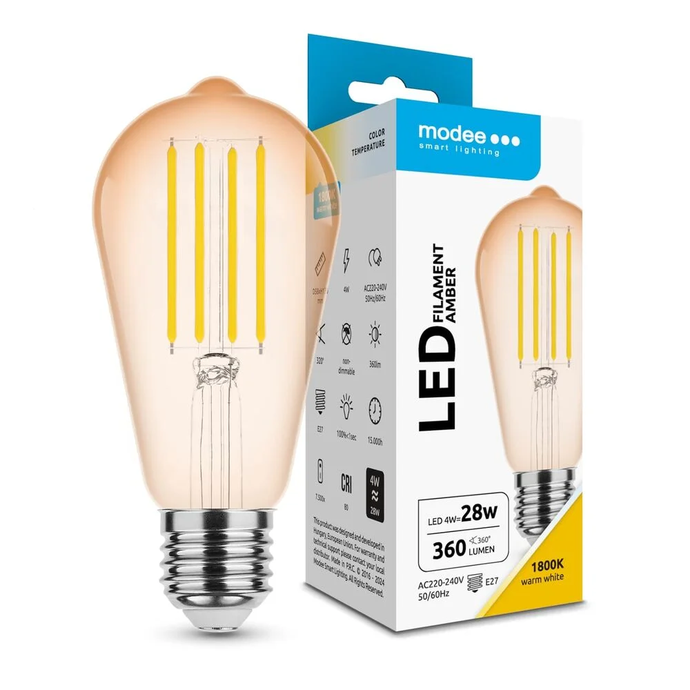 Φωτογραφία προϊόντος: Modee Lighting Λάμπα Filament LED Amber ST58 4W E27 320° 1800K (360 lumen)
