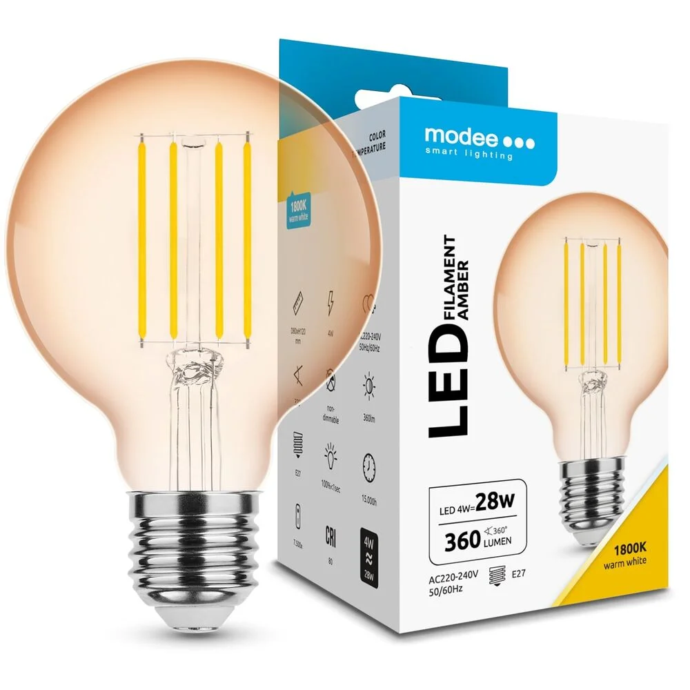 Φωτογραφία προϊόντος: Modee Lighting LED Σφαιρική Λάμπα Filament Amber G80 4W E27 320° 1800K (360 lumen)