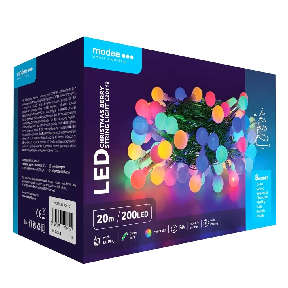 Φωτογραφία προϊόντος: Modee Lighting Modee Χριστουγεννιάτικα Λαμπάκια LED Τύπου Berry με Βύσμα (200LED/20m/10cm) Πολύχρωμα