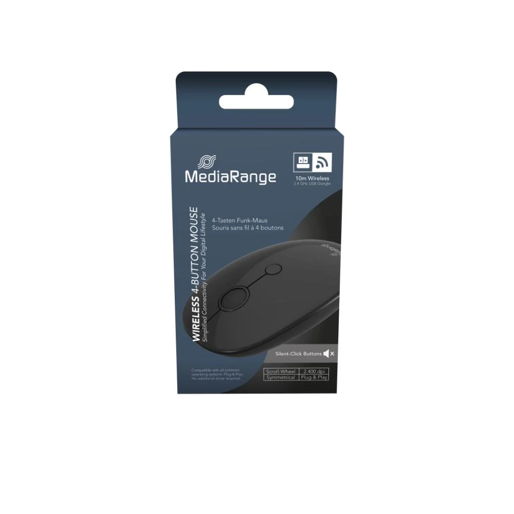 Φωτογραφία προϊόντος: MediaRange Optical 4-Button Wireless Mouse, Scroll-Wheel, 1.000 - 2.400 dpi, Black (MROS268)