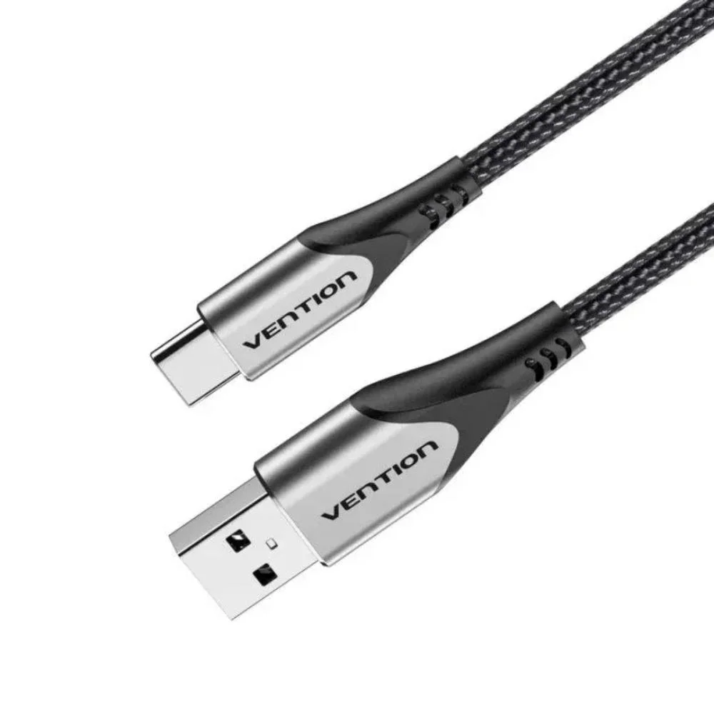 Φωτογραφία προϊόντος: VENTION Cotton Braided USB 2.0 A Male to C Male 3A Cable 1.5M Gray Aluminum Alloy Type (CODHG) (VENCODHG)