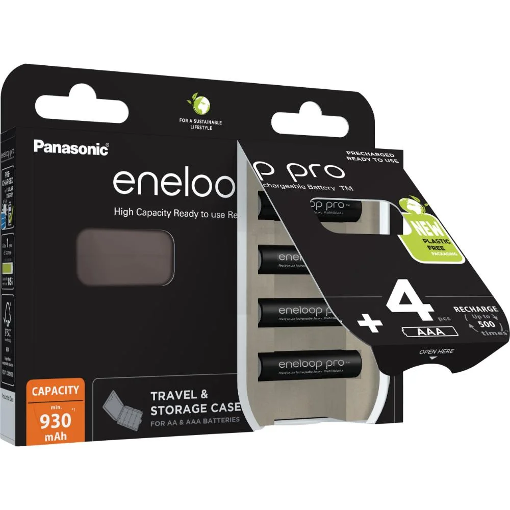 Φωτογραφία προϊόντος: PANASONIC BATTERY Panasonic Eneloop PRO NEW Ni-MH 930mAh BK-4HCDEC4BE Rechargeable Batteries R03 / AAA (blister + box) (PAN19726)