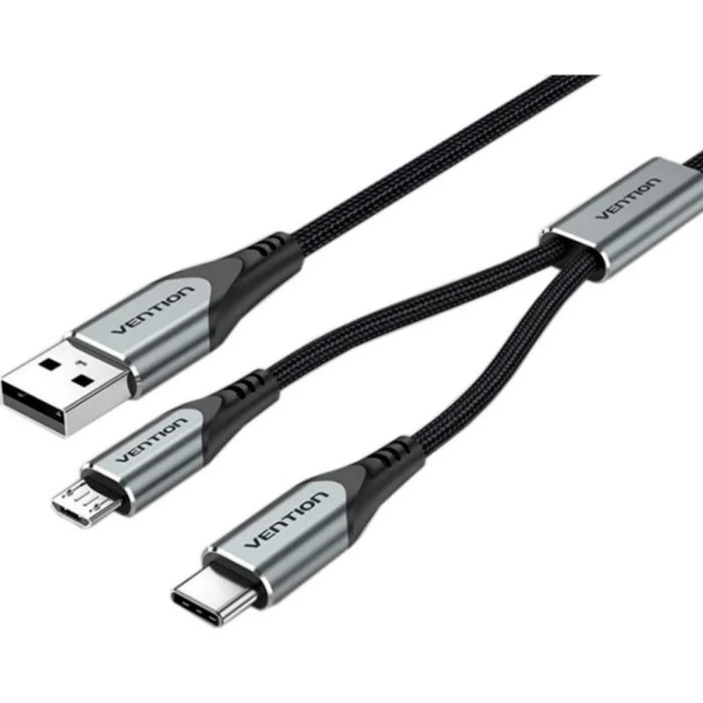 Φωτογραφία προϊόντος: VENTION Nylon Braided USB 2.0 A Male to Dual Type-C Male 3A Y-Splitter Cable 0.5M Gray Aluminum Alloy Type (CQOHD) (VENCQOHD)