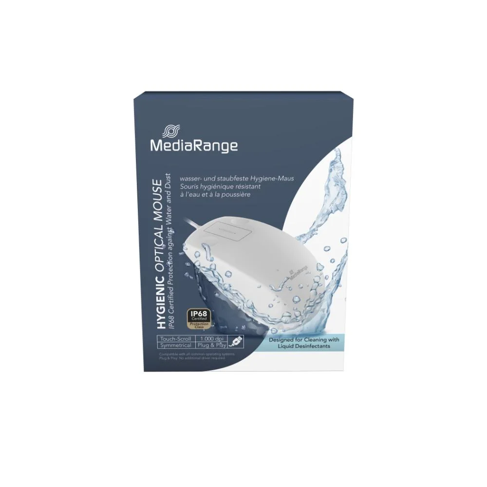 Φωτογραφία προϊόντος: MediaRange Wired Optical 2-Button Hygienic Mouse with Touch-Scroll, 1.000 dpi, IP68, White (MROS265)