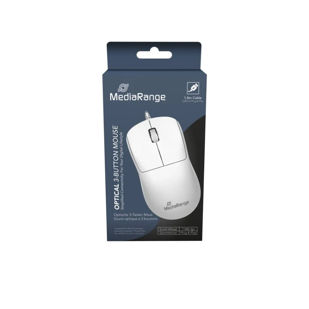 Φωτογραφία προϊόντος: MediaRange Optical 4-Button Wireless Mouse with Scroll-Wheel and DPI-Button, 1.000 - 1.600 dpi, Symmetrical, White (MROS257)