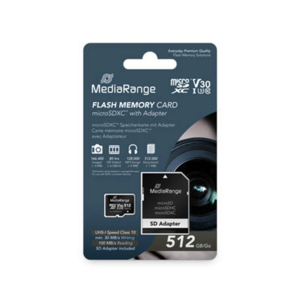 Φωτογραφία προϊόντος: MR SSD & USB FLASH DRIVES & MEMORY CARDS MediaRange microSDXC memory card, UHS-1 | Class 10, with SD adapter, 512GB (MR947)