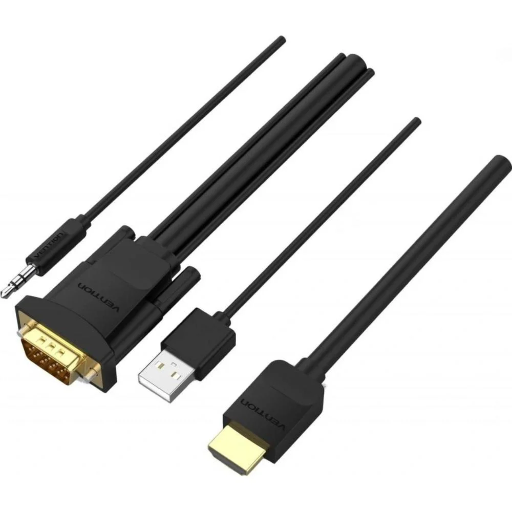 Φωτογραφία προϊόντος: VENTION HDMI to VGA Cable with Audio Output & USB Power Supply 1.5M Black (ABIBG) (VENABIBG)