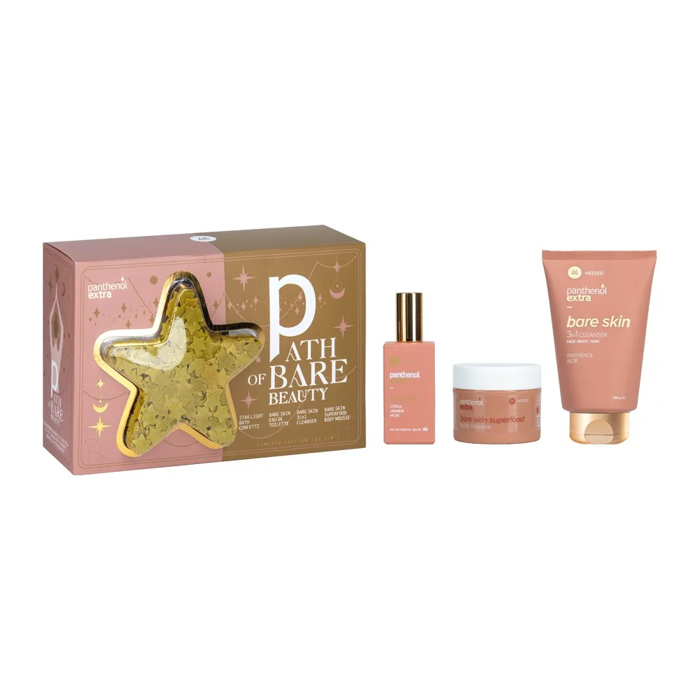 Φωτογραφία προϊόντος: PANTHENOL EXTRA Σετ Path of Bare Beauty Limited Edition - Bare Skin 3in1 Cleanser 200ml, Body Mousse 100ml & Eau de Toilette 50ml
