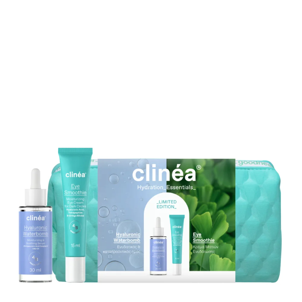 Φωτογραφία προϊόντος: CLINEA Limited Edition Gift Set Hydration Essentials με Νεσεσέρ & Serum Hyaluronic Waterbomb 30ml & Κρέμα Ματιών Eye Smoothie 15ml