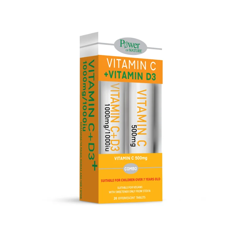 Φωτογραφία προϊόντος: POWER OF NATURE Vitamin C+D3 (1000mg / 1000iu) 20eff.tabs + Vitamin C 500mg 20eff.tabs