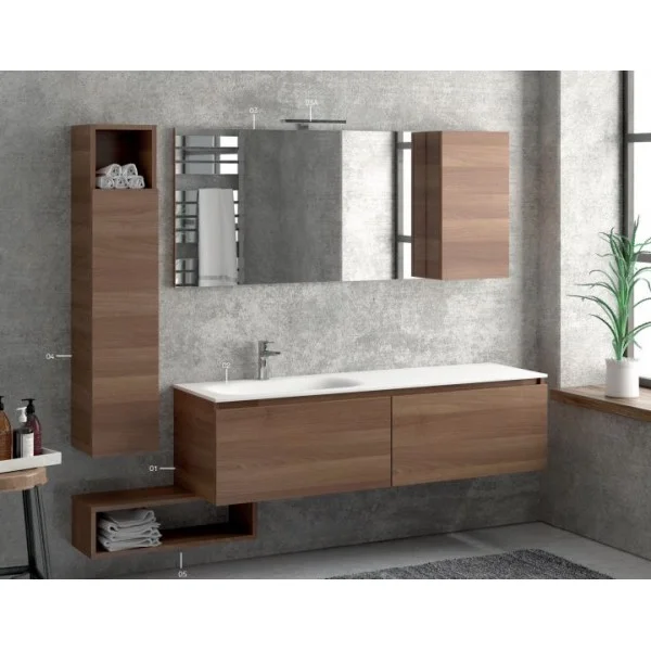 Φωτογραφία προϊόντος: Karag Space 155 Κρεμαστή Βάση Μelamina Walnut 155x45x46.2cm Με Δύο Συρτάρια Soft Close Κλεισίματος Και Νιπτήρα Solid
