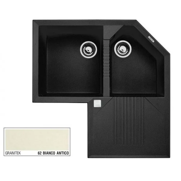 Φωτογραφία προϊόντος: Elleci Tekno Corner 83x83cm Bianco Antico Ένθετος Γρανίτης Γωνιακός Με 2 Γούρνες & Πάγκο