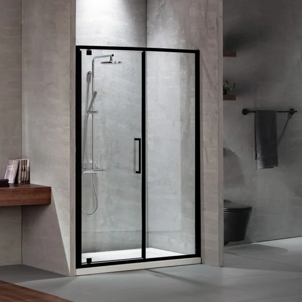 Φωτογραφία προϊόντος: Devon Primus Plus Pivot+Infill Black Matt PIR140C-400+2xD3 144-147x195cm Clean Glass Πόρτα Ντουζιέρας Με 1 Σταθερό & 1 Ανοιγόμενο Φύλλο