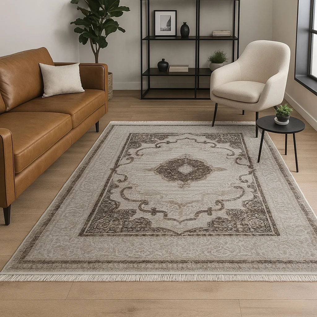 Φωτογραφία προϊόντος: Saray Home Χαλιά Κλασικά Heatset ανάγλυφα με κρόσσι Halic 240X290cm HL621-BGBR-240 Μπέζ-Καφέ