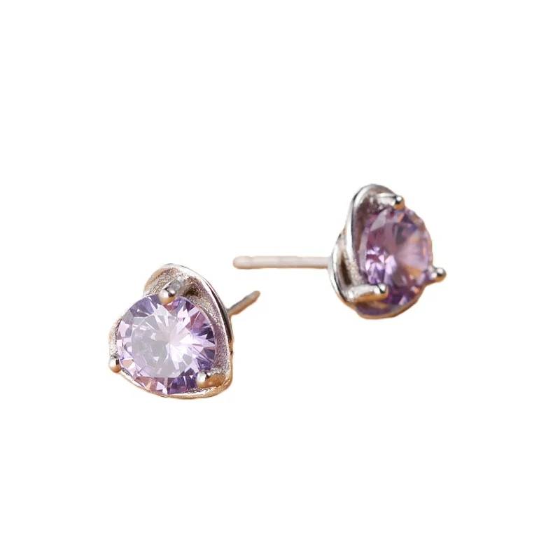 Φωτογραφία προϊόντος: Peach Jewelry Σκουλαρίκι Ματ Καρδιά Με Μωβ Κρύσταλλο Ασήμι 925 Symbol