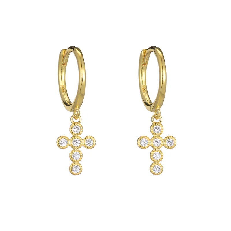 Φωτογραφία προϊόντος: Peach Jewelry Σκουλαρίκια Κρικάκι Σταυρός Με Λευκά Ζιρκόν Ασήμι 925 Επιχρυσωμένο Symbol