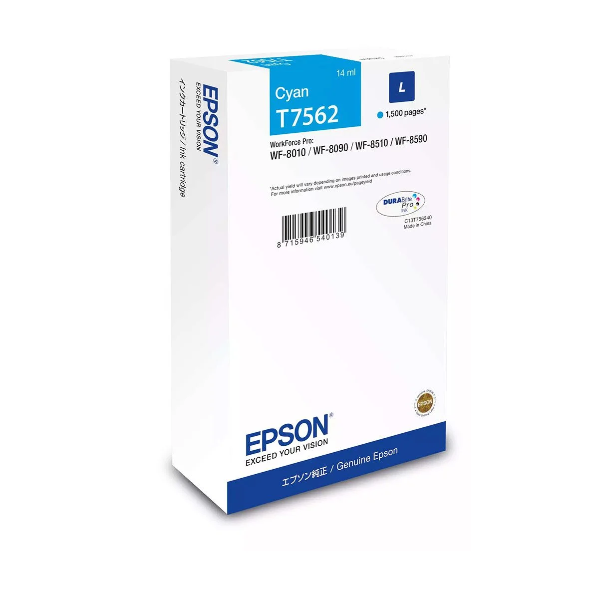 Φωτογραφία προϊόντος: Ink Epson DURABrite C13T75624N Cyan Size L 14ml 1.5K Pgs - C13T75624N