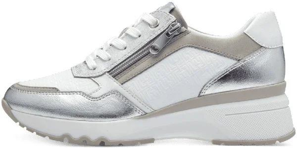 Φωτογραφία προϊόντος: Marco tozzi γυναικείο sneaker σε λευκό με ασημί χρώμα υπερυψωμένο τακούνι 2-23730-42 197 White Comb