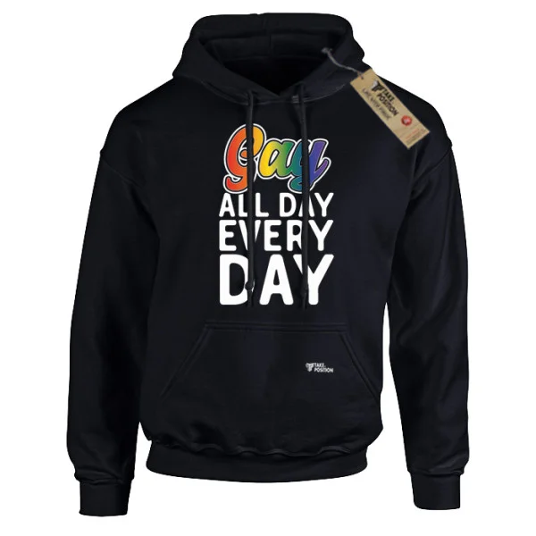 Φωτογραφία προϊόντος: Unisex Φούτερ με Κουκούλα Gay all Day Μαύρο – Takeposition Pride Edition