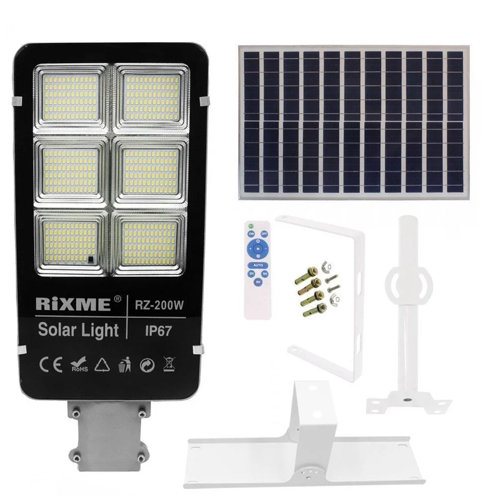 Φωτογραφία προϊόντος: OEM Led Αδιάβροχο Ηλιακό Φωτιστικό Δρόμου 200W 34400LM με Βάση Στήριξης και Τηλεχειριστήριο Rixme RZ-200W