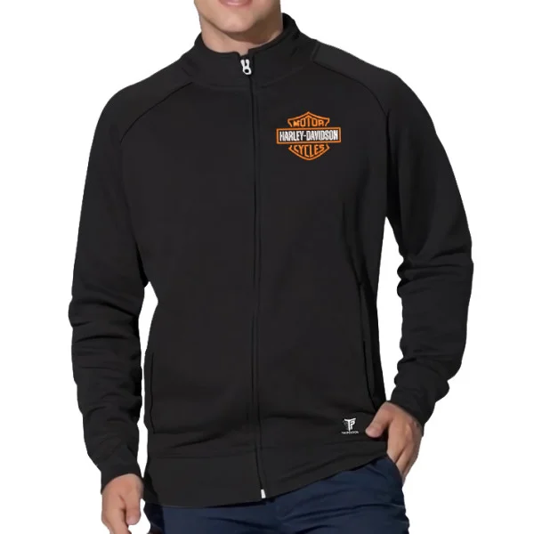 Φωτογραφία προϊόντος: Takeposition Unisex Φούτερ Moto Harley Davinson με Κέντημα, Ψηλό Γιακά & Πλαϊνές Τσέπες – Μαύρο