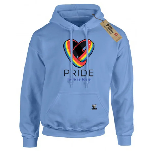Φωτογραφία προϊόντος: Unisex Φούτερ με Κουκούλα Pride Love is Love Γαλάζιο – Takeposition Pride Edition