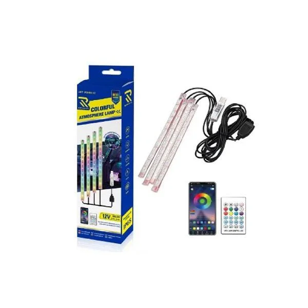 Φωτογραφία προϊόντος: OEM 4 λάμπες 4*22cm 48LED 12V RGB ατμοσφαιρικού φωτισμού αυτοκινήτου με τηλεχειριστήριο USB και έλεγχος μέσω APP W09485-10