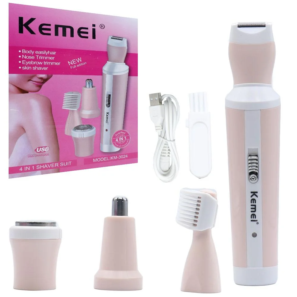 Φωτογραφία προϊόντος: OEM Σετ Αποτρίχωσης Epilator για Πρόσωπο και Σώμα 4 σε 1 Kemei KM-3024 Ροζ-Λευκό