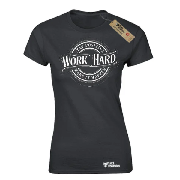 Φωτογραφία προϊόντος: Αθλητικό γυναικείo t-shirt Takeposition Work Hard μαύρο, 504-5514-02
