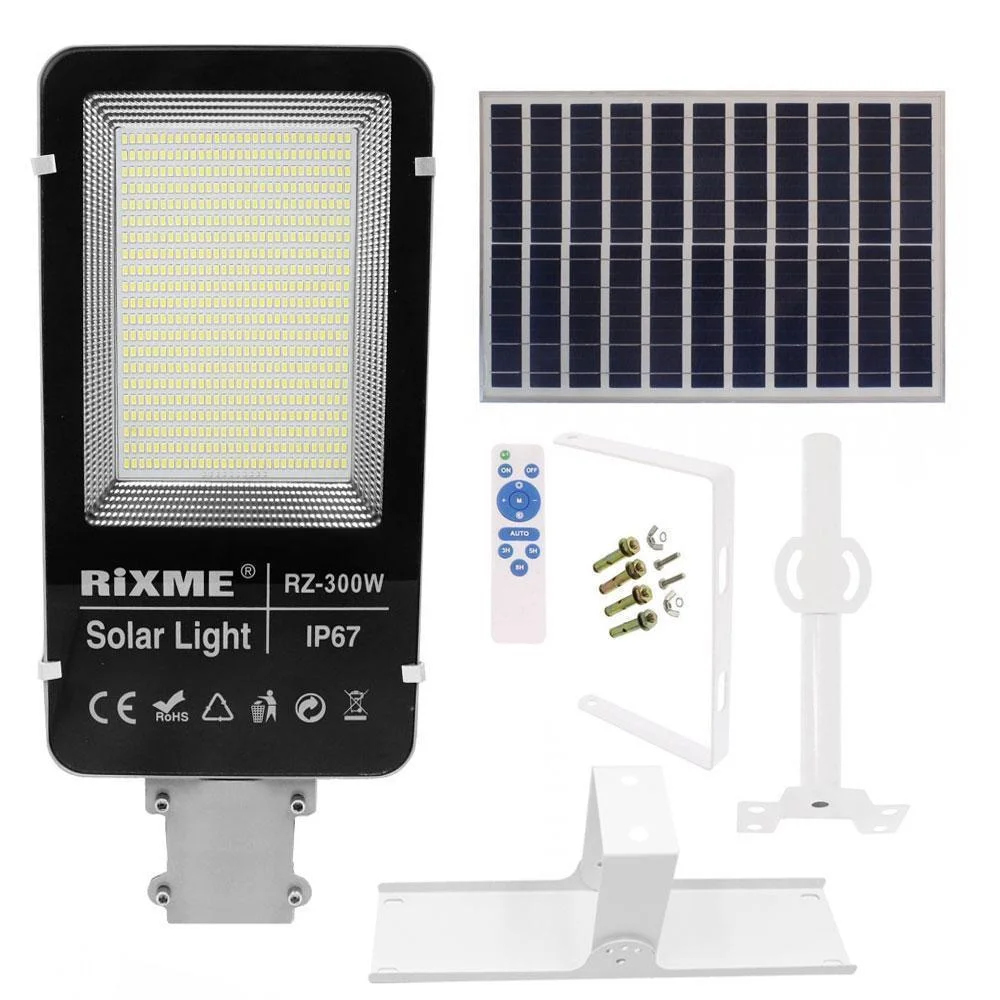 Φωτογραφία προϊόντος: OEM Led Αδιάβροχο Ηλιακό Φωτιστικό Δρόμου 300W 50400LM με Βάση Στήριξης και Τηλεχειριστήριο Rixme RZ-300W