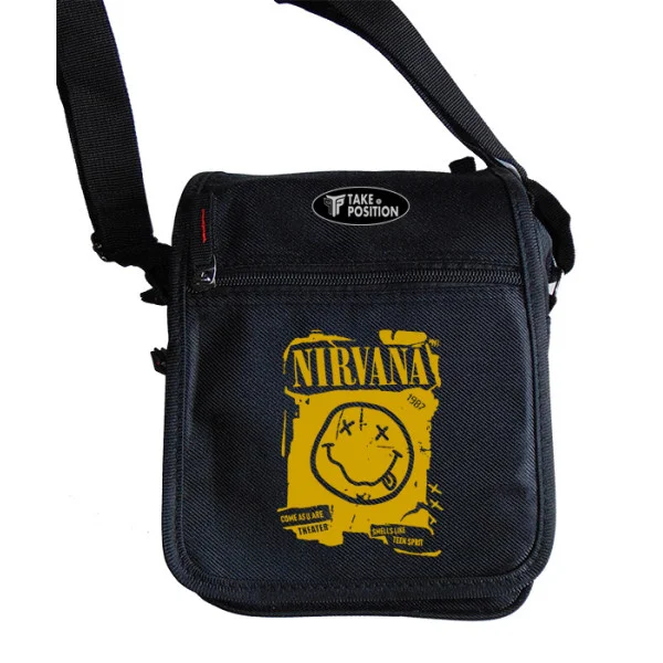 Φωτογραφία προϊόντος: Takeposition Τσαντάκι ώμου Unisex, NIRVANA COME AS YOU ARE, Μαύρο, 23x18x8.50cm, 983-7530