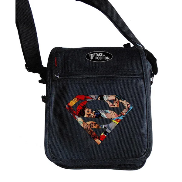 Φωτογραφία προϊόντος: Takeposition Τσαντάκι ώμου Unisex, Super man logo, Μαύρο, 23x18x8.50cm, 983-1294