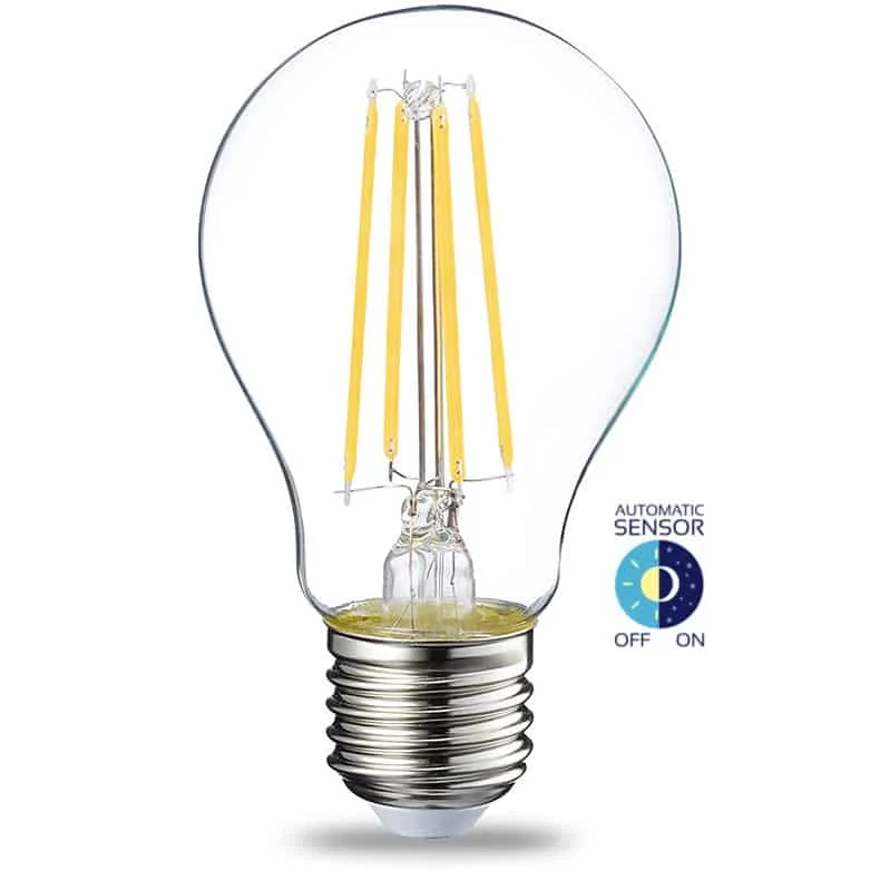 Φωτογραφία προϊόντος: Λάμπα led long filament διάφανη με φωτοκύτταρο ημέρας νύχτας 240V E27 7W 806lm θερμό λευκό 2700k 360° 1-U008310 UNIVERSE