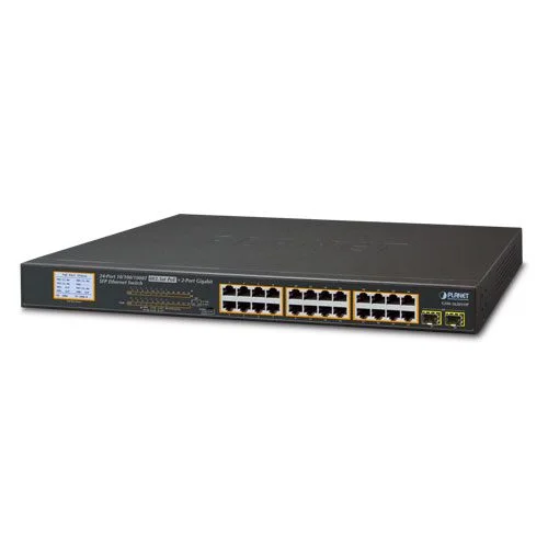 Φωτογραφία προϊόντος: PLANET GSW-2620VHP 24-Port 10/100/1000T 802.3at PoE + 2-Port Gigabit SFP Ethernet Switch with LCD PoE Monitor (300W)