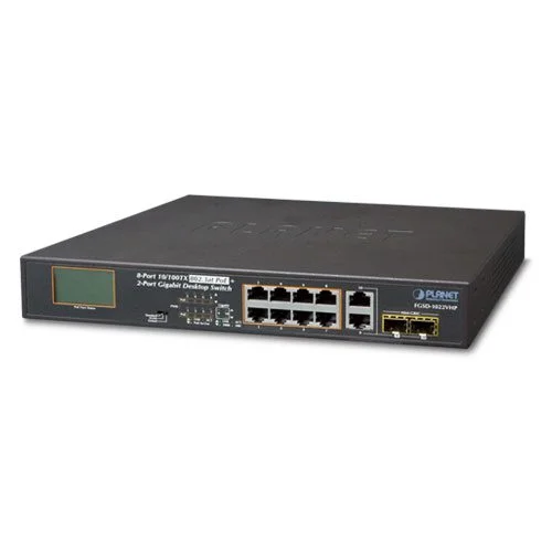 Φωτογραφία προϊόντος: PLANET FGSD-1022VHP 8-Port 10/100TX 802.3at PoE + 2-Port Gigabit TP/SFP combo Desktop Switch with LCD PoE Monitor (120W)