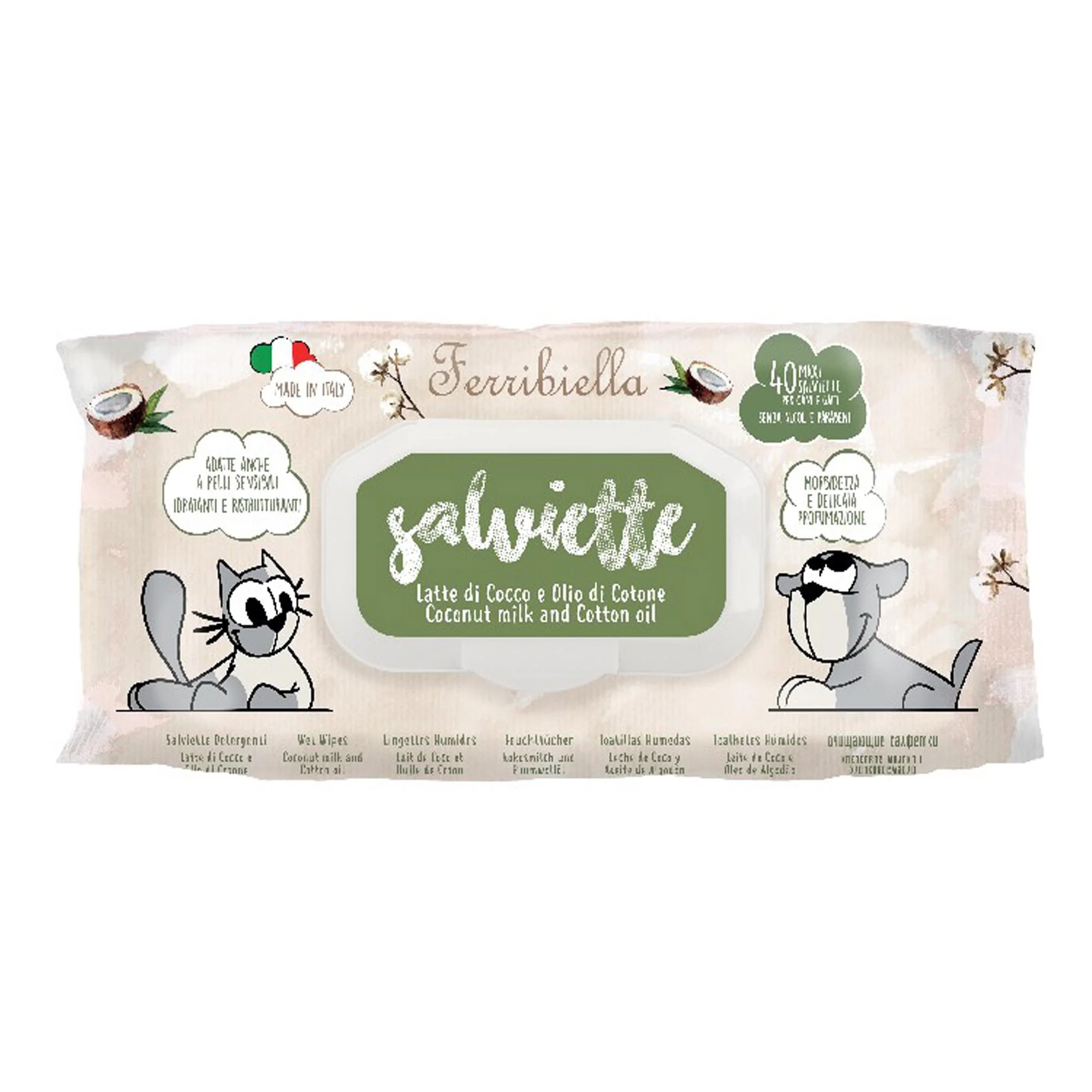 Φωτογραφία προϊόντος: Ferribiella Dolcezza Coconut Μαντηλάκια Καθαρισμού 40τμχ