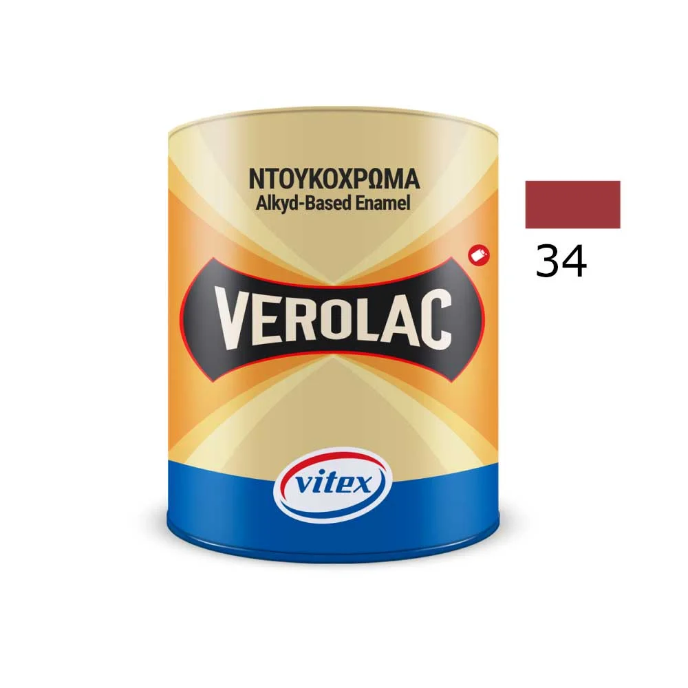 Φωτογραφία προϊόντος: Vitex VEROLAC No34 Βερνικόχρωμα Διαλύτου για Μεταλλικές και Ξύλινες Επιφάνειες ,Κόκκινο Σκούρο 0.375 lt