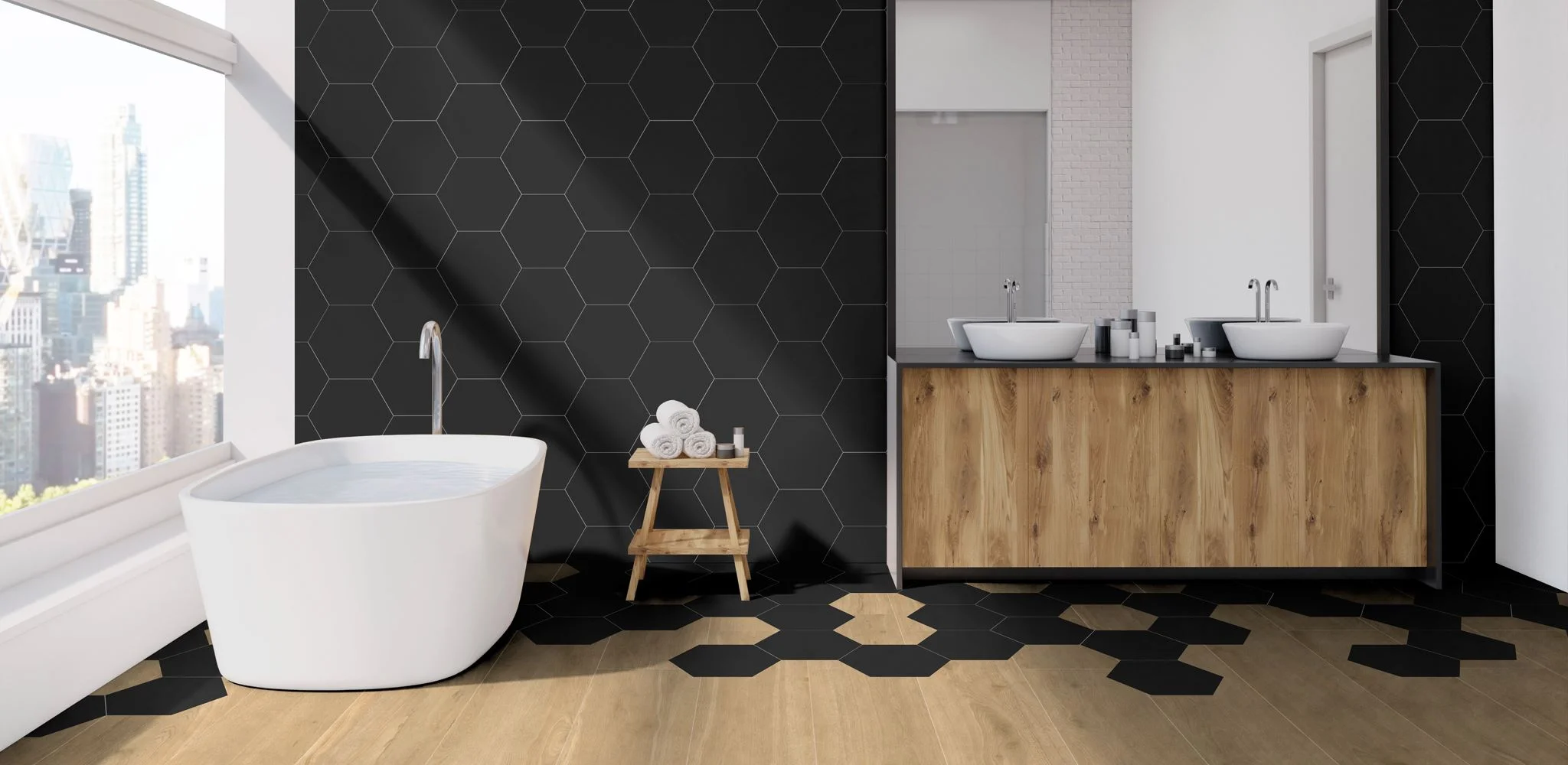 Φωτογραφία προϊόντος: KEROS CERAMICA Πλακάκι Δαπέδου KEROS HEXA ELEMENT NEGRO 23X27εκ.