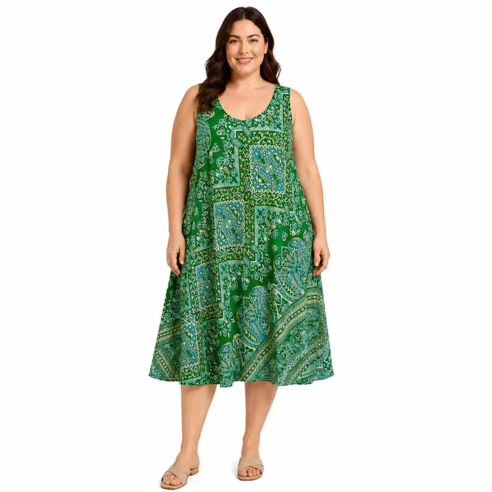 Φωτογραφία προϊόντος: Potre Plus Size Midi Φόρεμα με Λαχούρι Μοτίβο / Πράσινο