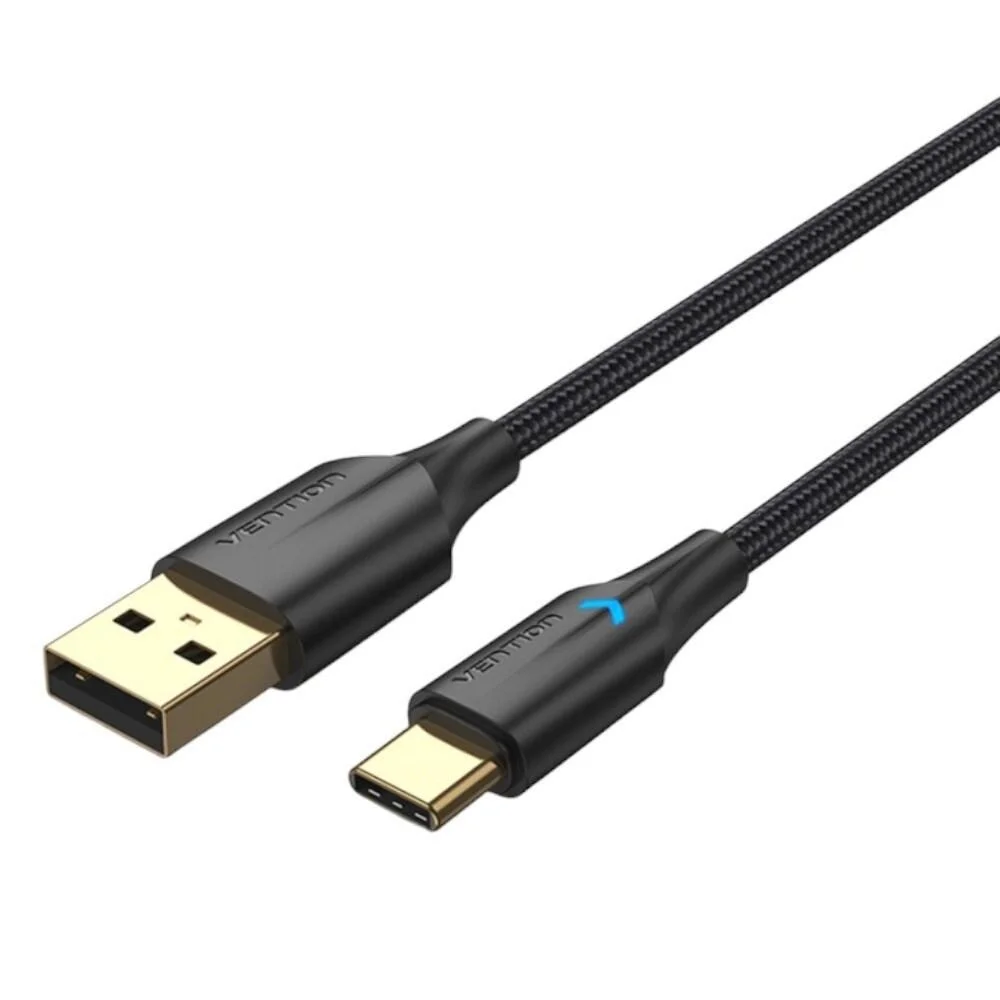 Φωτογραφία προϊόντος: VENTION Nylon Braided USB 2.0 A Male to Type-C Male 3A Cable 0.25M Black LED Type (CTFBC) (VENCTFBC)