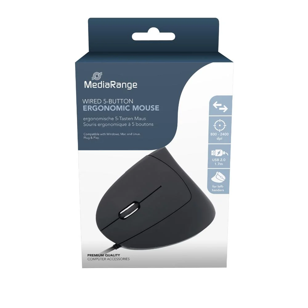 Φωτογραφία προϊόντος: MediaRange Corded ergonomic 6-button optical mouse for left-handers (Black, Wired) (MROS231)