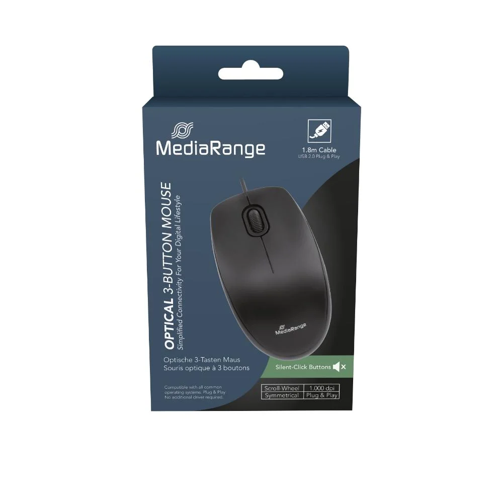 Φωτογραφία προϊόντος: MediaRange Optical Mouse Corded 3-Button Silent-click (Black, Wired) (MROS212)