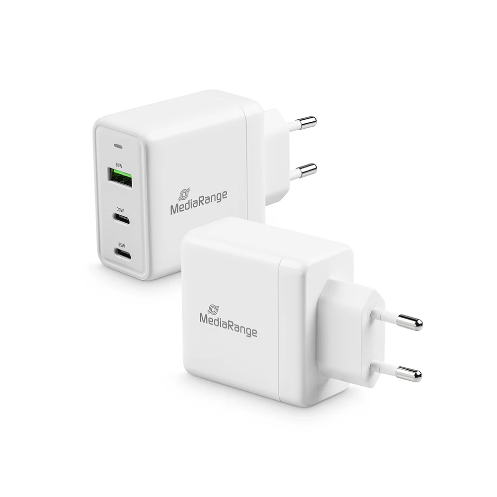 Φωτογραφία προϊόντος: MediaRange 65W fast charger with USB-A and two USB-C outputs, white (MRMA116)