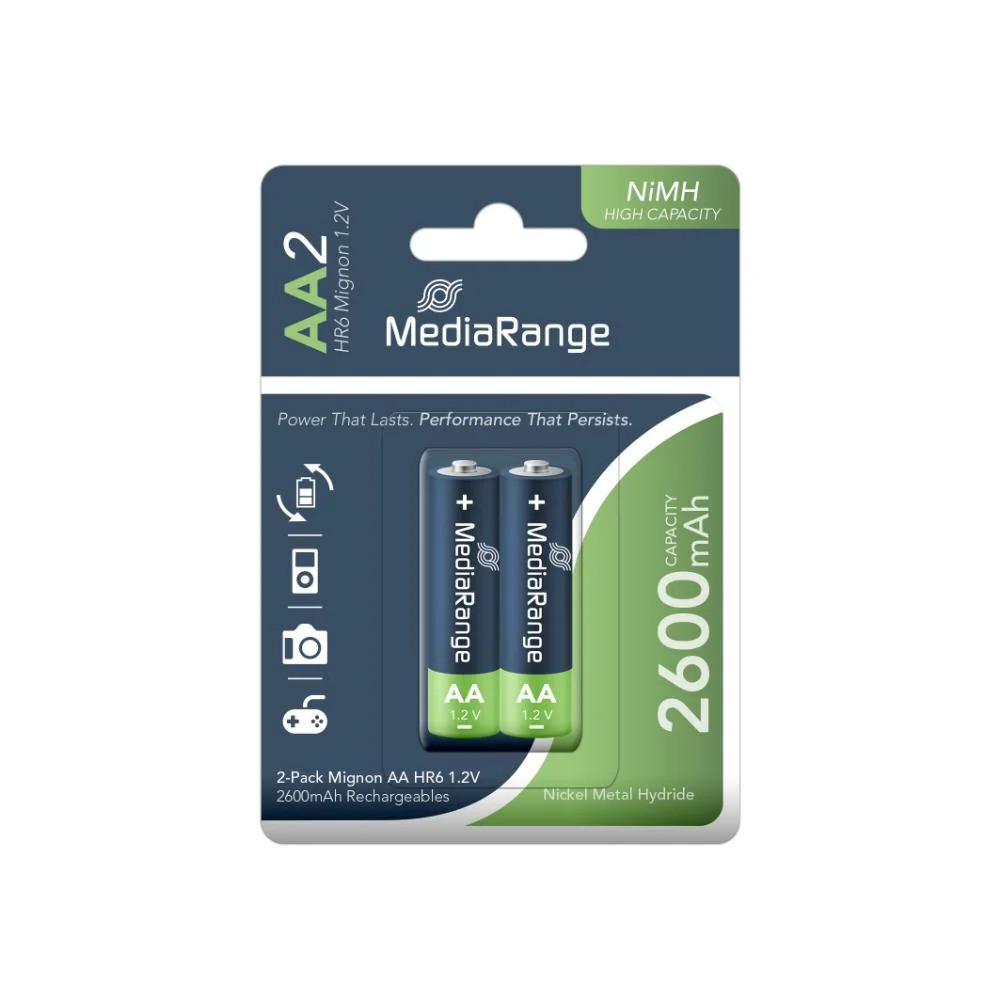 Φωτογραφία προϊόντος: MediaRange High Capacity Rechargeable NiMH Accus Mignon AA|HR6|1.2V Pack 2 (MRBAT123)