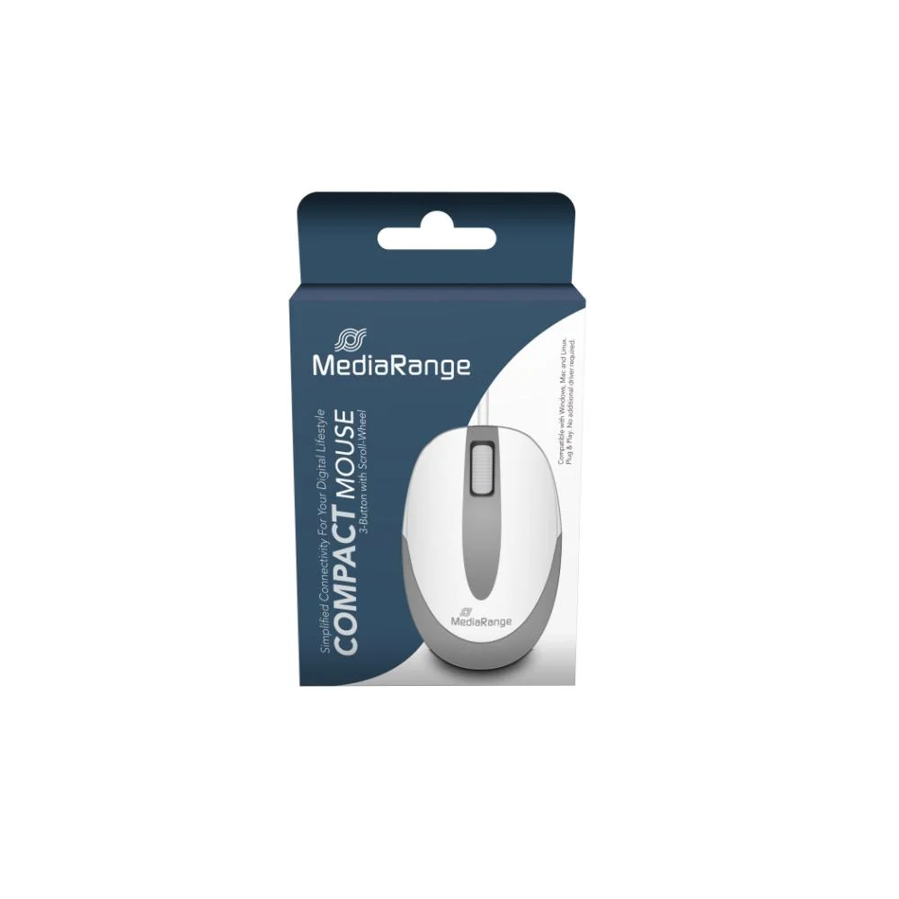 Φωτογραφία προϊόντος: MediaRange Optical Mouse Corded 3-Button Compact-sized (White/Grey, Wired) (MROS214)